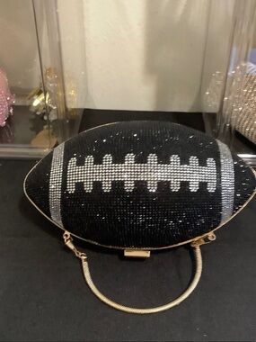 Black Crystal Football Clutch Bag with silver and gold handle